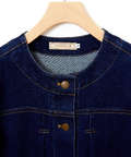 ノーカラー デニムジャケット