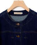 ノーカラー デニムジャケット