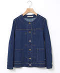 ノーカラー デニムジャケット