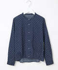 コットン バンドカラー ドット ブラウス