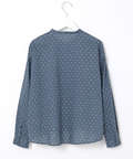 コットン バンドカラー ドット ブラウス