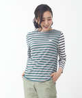 スノーコットン ボーダー 七分袖Tシャツ【接触冷感】