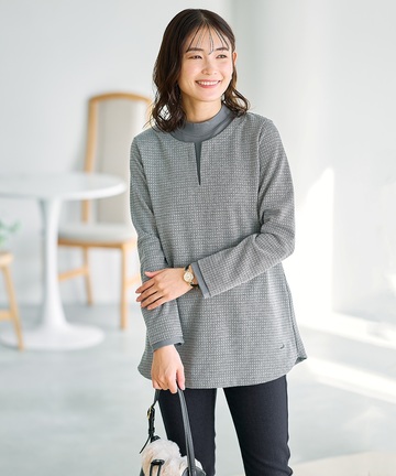 千鳥柄ドッキング デザインカットソー