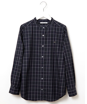 バンドカラー チェック柄 ブラウス