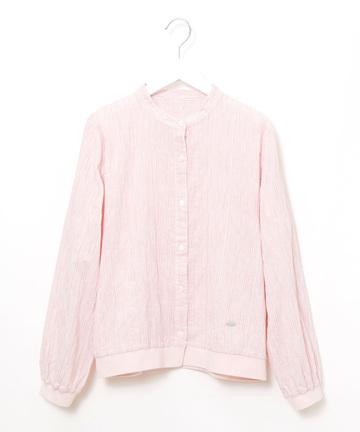 シャーリング ノーカラー ブラウス