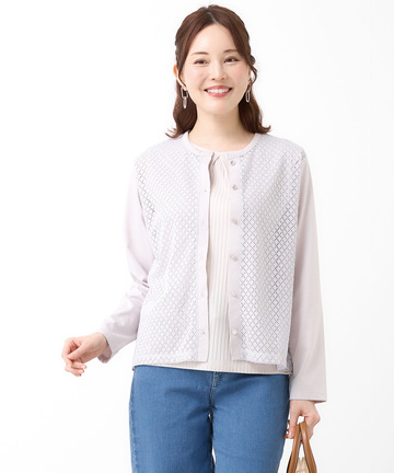 レース 切替 カーディガン