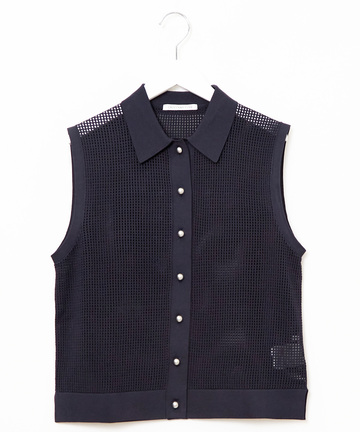 メッシュ編み ニット ポロベスト