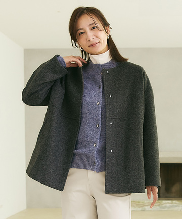 ノーカラー ショート コート