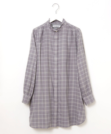 起毛 襟フリル チェックチュニック