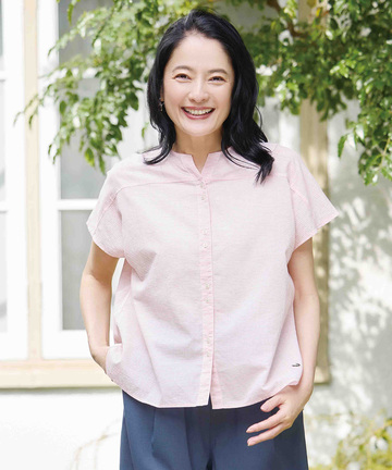 スノーリネン キーホール ブラウス【接触冷感】