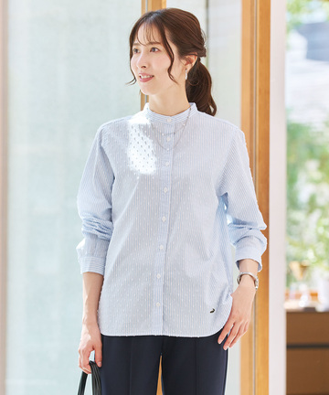 スタンドカラー カットドビー ブラウス