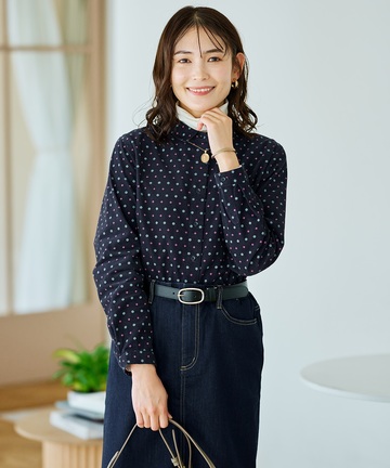 コーデュロイ 小紋柄 プリントブラウス