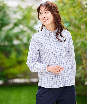ノンアイロン チェック ブラウス【シワになりにくい】