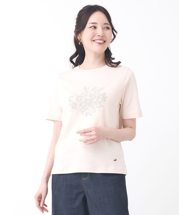 コットン フラワープリント Tシャツ