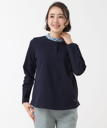 小花柄 フリル襟 プルオーバー