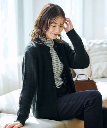 ウールブレンド ケーブル ニットカーディガン【手洗いOK】