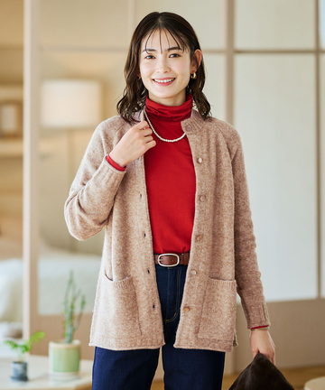 ウールブレンド ラグランスリーブ ニットカーディガン【手洗いOK】