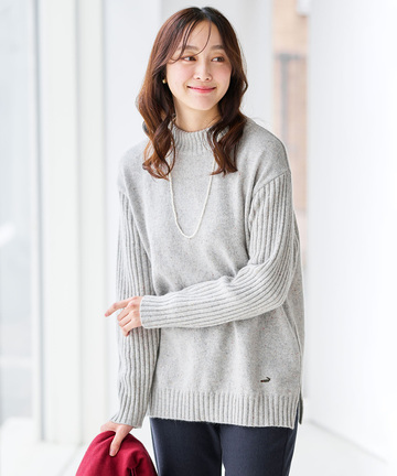 ウールブレンド ハイネック ネップ ニットチュニック【手洗いOK】【オンラインショップ限定】