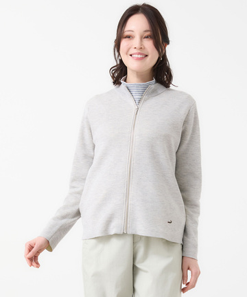 ダブルニット ジップカーディガン【手洗いOK】