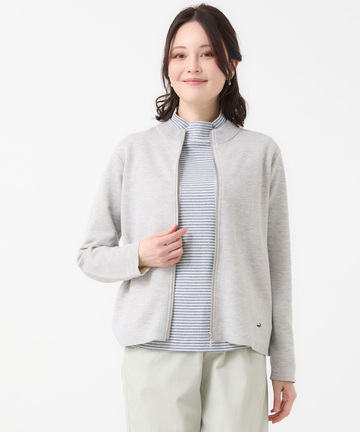 ダブルニット ジップカーディガン【手洗いOK】