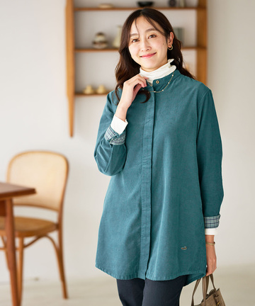  コーデュロイ バンドカラー チュニック