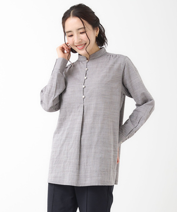 ダブルガーゼ バンドカラー チュニック