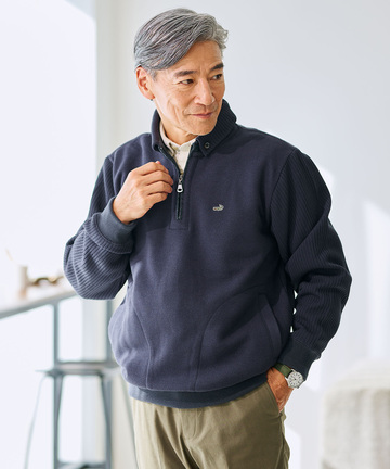 鹿の子 リブ 切り替え トレーナー【日本製生地】