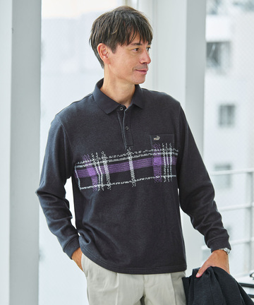 チェック柄 プリント ポロシャツ