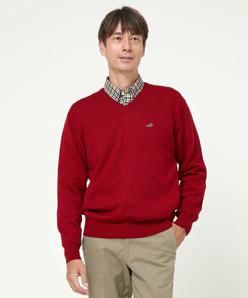 10ゲージVネックセーター【洗濯機洗いOK】