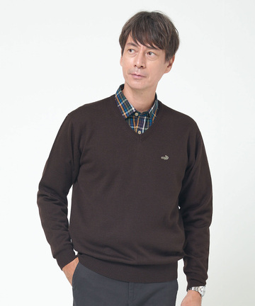 10ゲージVネックセーター【洗濯機洗いOK】