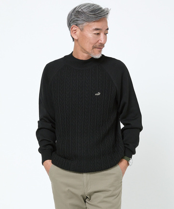 ウールブレンド ケーブル柄 モックネック ニット【手洗いOK】