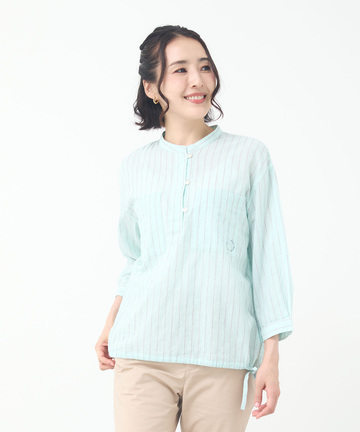 ストライプ柄 プルオーバー 7分袖 ブラウス