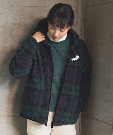 チェック柄 フリース パーカ【洗濯機洗いOK】