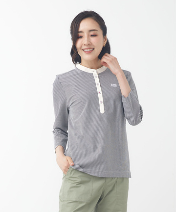 スノーコットン バンドカラー 七分袖Tシャツ【接触冷感】