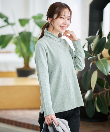  裏ボーダー ハイネック カットソー