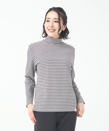 スムース ボーダー タートルネックカットソー