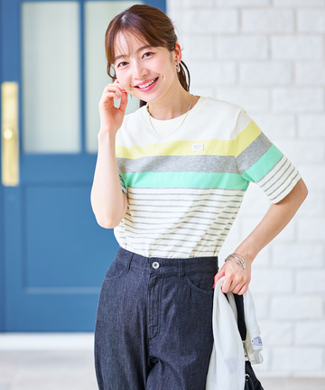 スノーコットン 天竺 パネルボーダー Tシャツ【接触冷感】