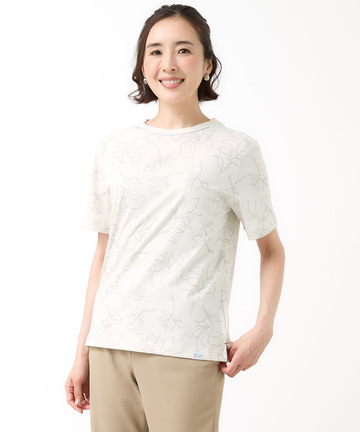 プレーティング天竺 花柄プリント Tシャツ【吸汗速乾】