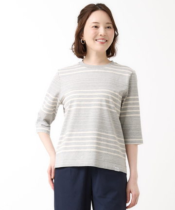 天竺 ボーダー6分袖 Tシャツ