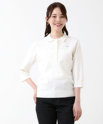 七分袖 ニット ポロシャツ【手洗いOK】