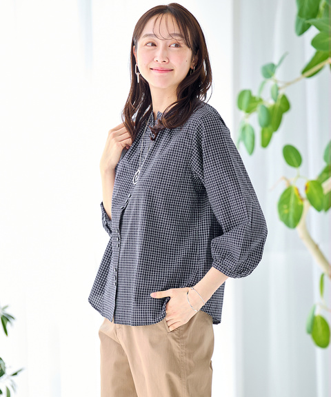 スノーコットン ミニチェック ブラウス【接触冷感】
