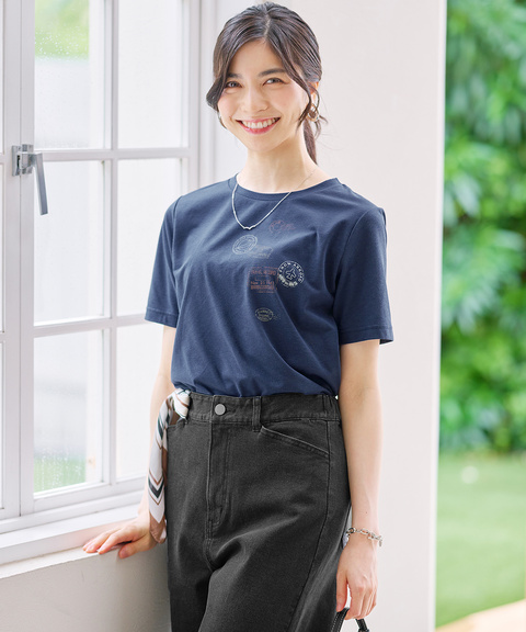 プレーティング天竺 スタンププリント Tシャツ