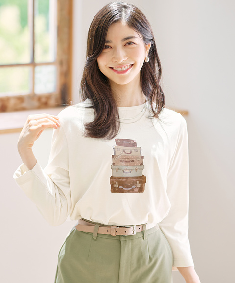 トランク柄プリント 七分袖 Tシャツ