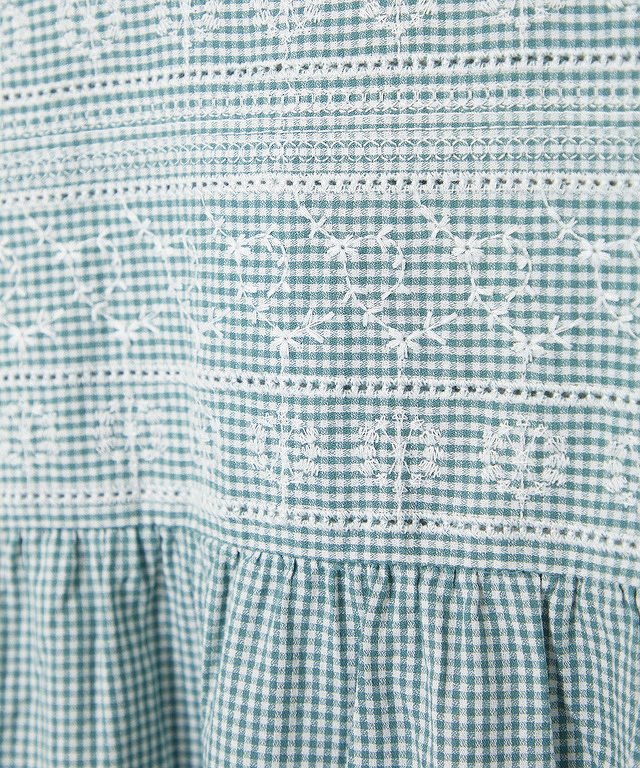 レース刺繡 ギンガムチェック ブラウス