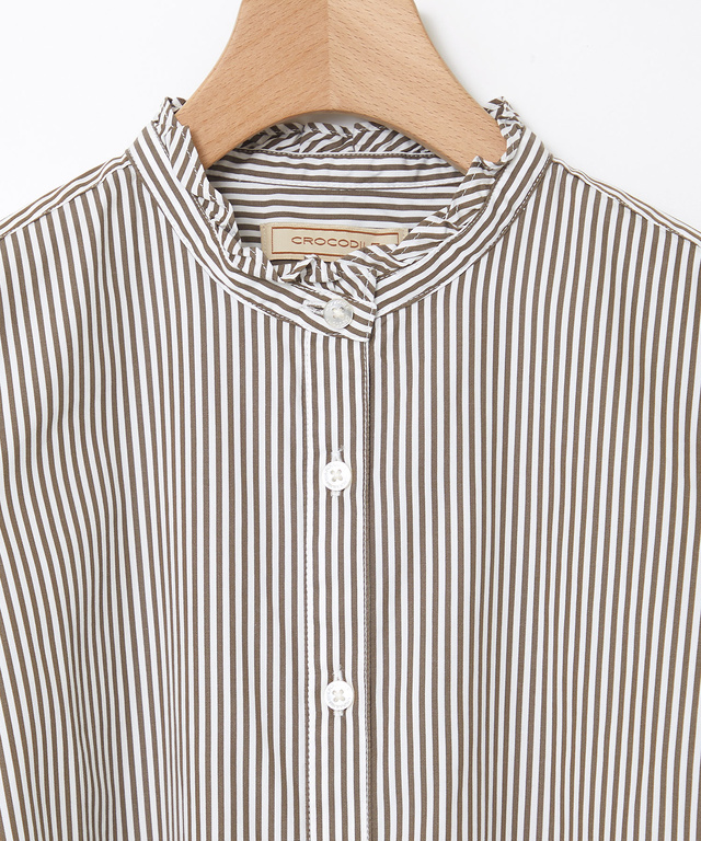 フリルカラー ストライプ ブラウス