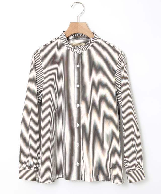 フリルカラー ストライプ ブラウス