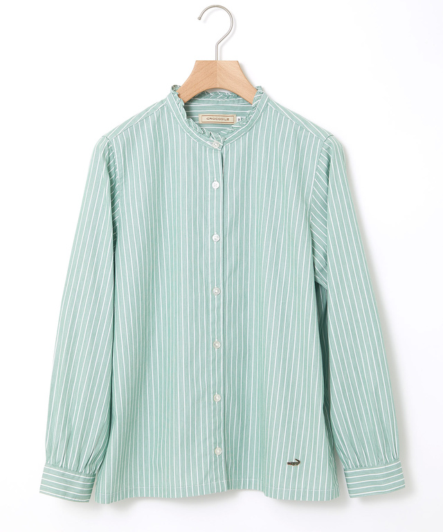 フリルカラー ストライプ ブラウス