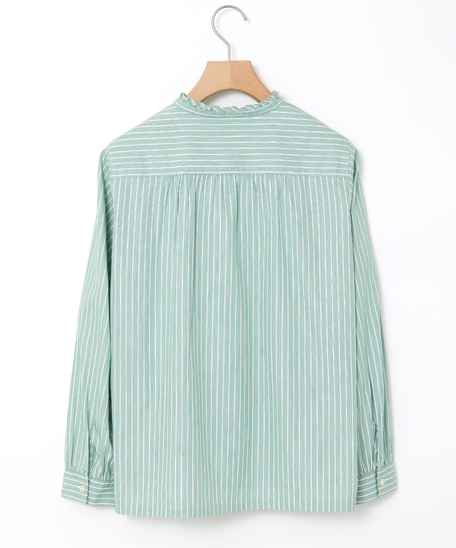 フリルカラー ストライプ ブラウス