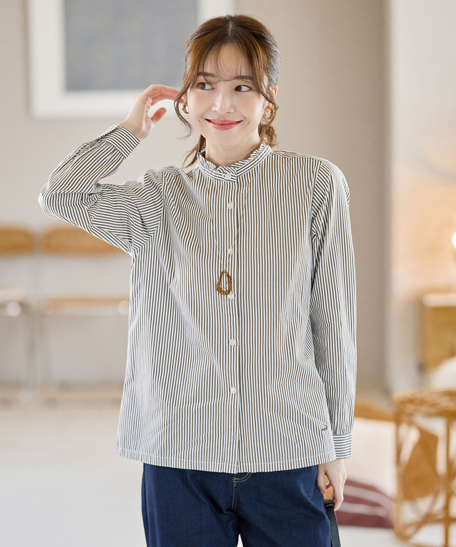 フリルカラー ストライプ ブラウス