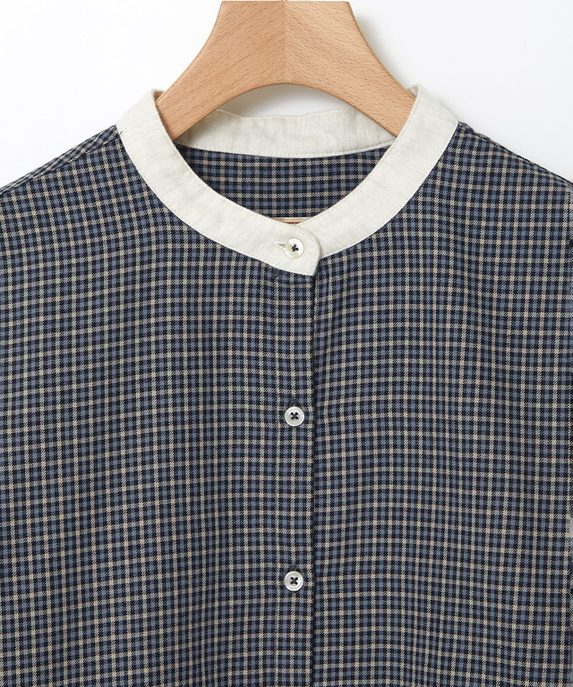 バンドカラー チェック柄 ブラウス